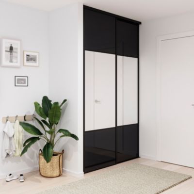 Porte de placard coulissante avec miroir noir profil noir GoodHome Arius H. 248,5 x L. 77.2 cm + amo