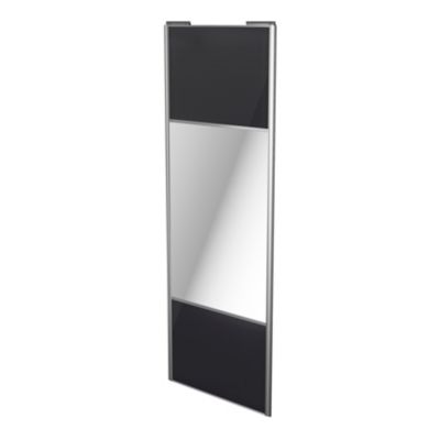 Porte de placard coulissante avec miroir noir profil gris GoodHome Arius H. 248,5 x L. 92.2 cm + amo