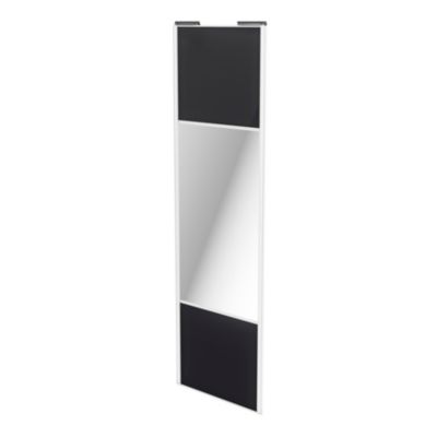 Porte de placard coulissante avec miroir noir profil blanc GoodHome Arius H. 248,5 x L. 77.2 cm + am