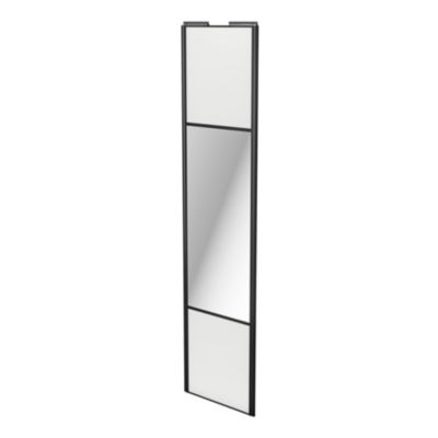 Porte de placard coulissante avec miroir blanc brillant profil noir GoodHome Arius H. 248,5 x L. 62.