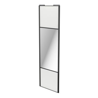 Porte de placard coulissante avec miroir blanc brillant profil noir GoodHome Arius H. 248,5 x L. 77.