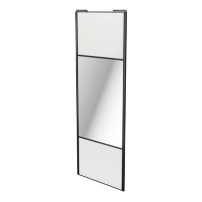 Porte de placard coulissante avec miroir blanc brillant profil noir GoodHome Arius H. 248,5 x L. 92.