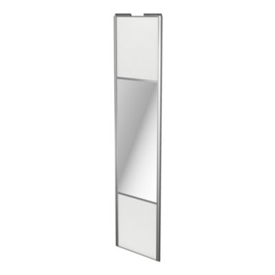 Porte de placard coulissante avec miroir blanc brillant profil gris GoodHome Arius H. 248,5 x L. 62.
