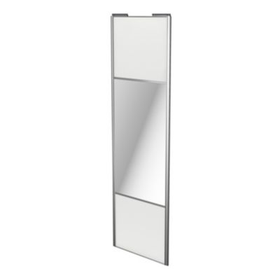 Porte de placard coulissante avec miroir blanc brillant profil gris GoodHome Arius H. 248,5 x L. 77.