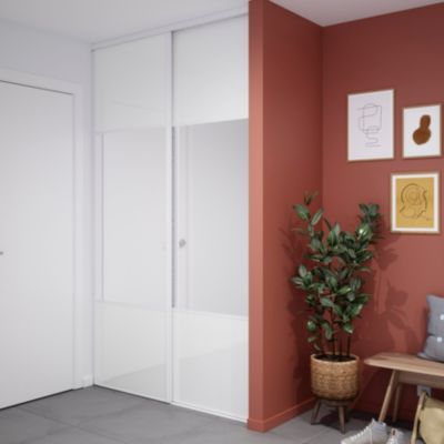 Porte de placard coulissante avec miroir blanc brillant profil blanc GoodHome Arius H. 248,5 x L. 77
