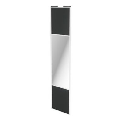 Porte de placard coulissante avec miroir gris foncé mat profil blanc GoodHome Arius H. 248,5 x L. 62