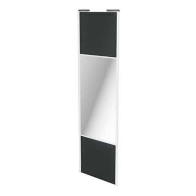 Porte de placard coulissante avec miroir anthracite profil blanc GoodHome Arius H. 248,5 x L. 77.2 c