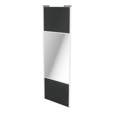 Porte de placard coulissante avec miroir anthracite profil blanc GoodHome Arius H. 248,5 x L. 92.2 c