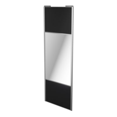 Porte de placard coulissante avec miroir noir mat profil gris GoodHome Arius H. 248,5 x L. 92.2 cm +