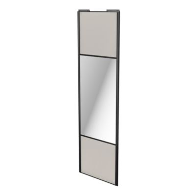 Porte de placard coulissante avec miroir gris clair mat profil noir GoodHome Arius H. 248,5 x L. 77.