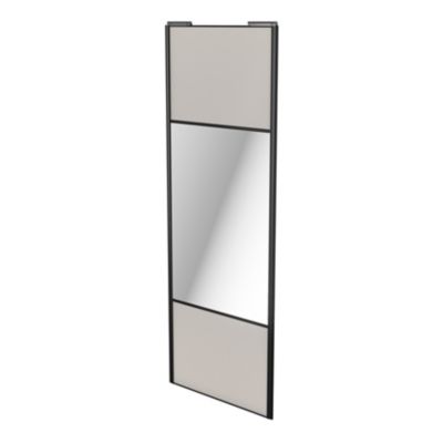 Porte de placard coulissante avec miroir gris clair mat profil noir GoodHome Arius H. 248,5 x L. 92.