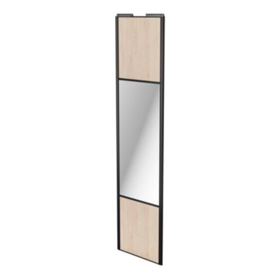 Porte de placard coulissante avec miroir effet chêne clair profil noir GoodHome Arius H. 248,5 x L.