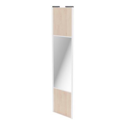 Porte de placard coulissante avec miroir effet chêne clair profil blanc GoodHome Arius H. 248,5 x L.