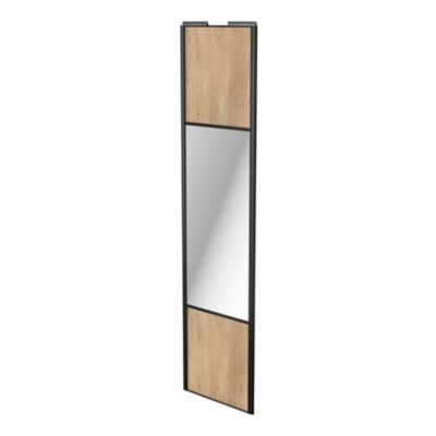 Porte de placard coulissante avec miroir effet chêne brut profil noir GoodHome Arius H. 248,5 x L. 6
