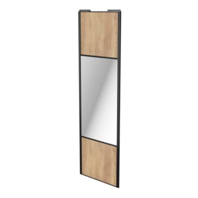 Porte de placard coulissante avec miroir effet chêne brut profil noir GoodHome Arius H. 248,5 x L. 7