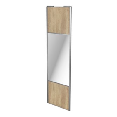 Porte de placard coulissante avec miroir effet chêne brut profil gris GoodHome Arius H. 248,5 x L. 7