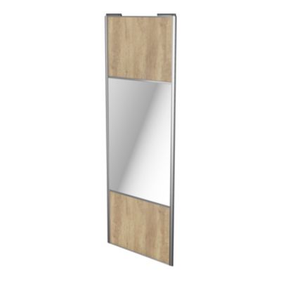 Porte de placard coulissante avec miroir effet chêne brut profil gris GoodHome Arius H. 248,5 x L. 9