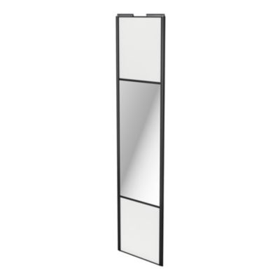 Porte de placard coulissante avec miroir blanc profil noir GoodHome Arius H. 248,5 x L. 62.2 cm + am