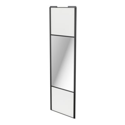 Porte de placard coulissante avec miroir blanc profil noir GoodHome Arius H. 248,5 x L. 77.2 cm + am