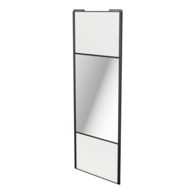Porte de placard coulissante avec miroir blanc profil noir GoodHome Arius H. 248,5 x L. 92.2 cm + am