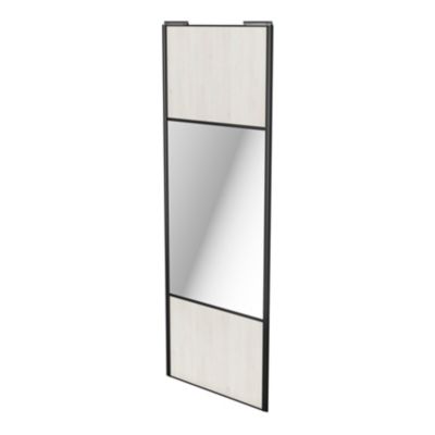 Porte de placard coulissante avec miroir bois nordique profil noir GoodHome Arius H. 248,5 x L. 92.2