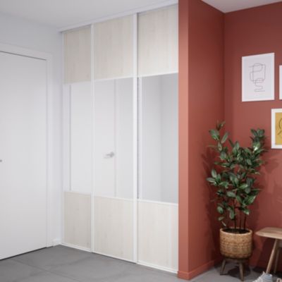 Porte de placard coulissante avec miroir bois nordique profil blanc GoodHome Arius H. 248,5 x L. 62.