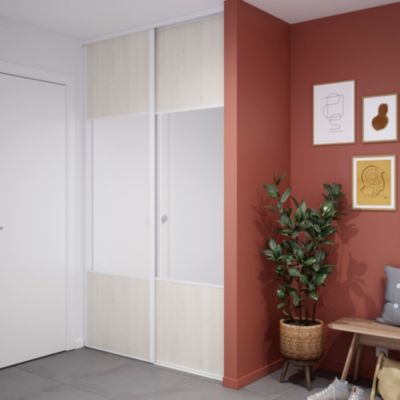 Porte de placard coulissante avec miroir bois nordique profil blanc GoodHome Arius H. 248,5 x L. 77.