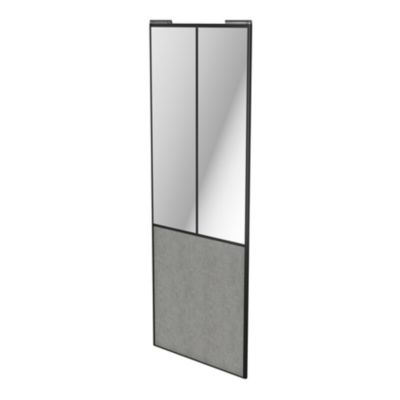 Porte de placard coulissante atelier béton profil noir GoodHome Arius H. 248,5 x L. 91.2 cm + amorti