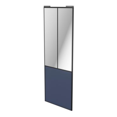 Porte de placard coulissante atelier bleu profil noir GoodHome Arius H. 248,5 x L. 91.2 cm + amortis