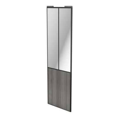 Porte de placard coulissante atelier effet chêne grisé profil noir GoodHome Arius H. 248,5 x L. 76.2