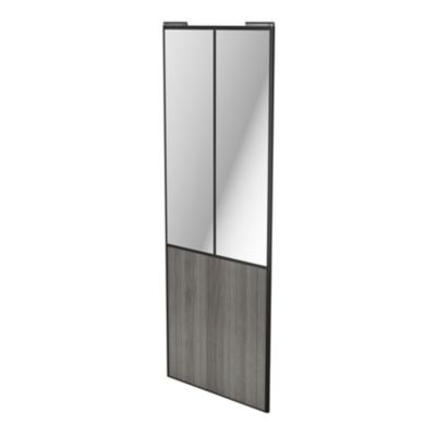 Porte de placard coulissante atelier effet chêne grisé profil noir GoodHome Arius H. 248,5 x L. 91.2