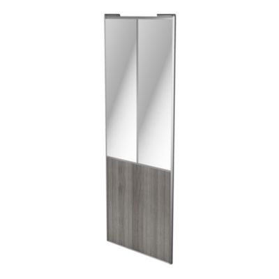 Porte de placard coulissante atelier effet chêne grisé profil gris GoodHome Arius H. 248,5 x L. 91.2