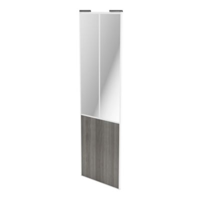 Porte de placard coulissante atelier effet chêne grisé profil blanc GoodHome Arius H. 248,5 x L. 76.