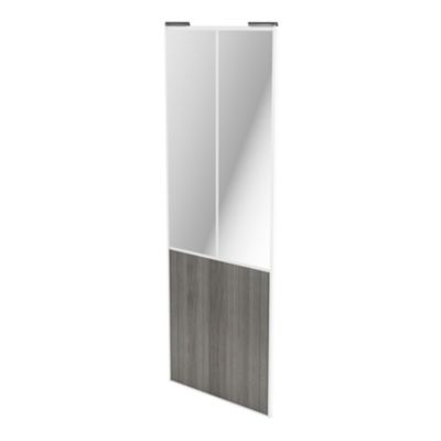Porte de placard coulissante atelier effet chêne grisé profil blanc GoodHome Arius H. 248,5 x L. 91.