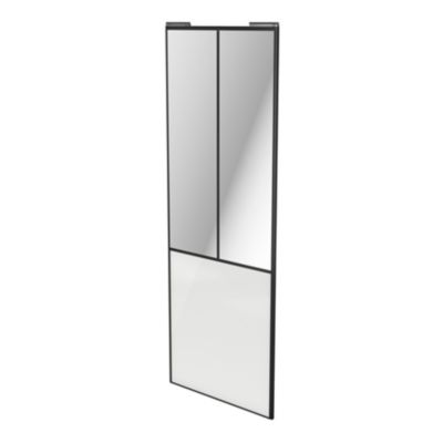 Porte de placard coulissante atelier blanc brillant profil noir GoodHome Arius H. 248,5 x L. 91.2 cm