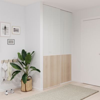 Porte de placard coulissante atelier effet chêne clair profil blanc GoodHome Arius H. 248,5 x L. 61.