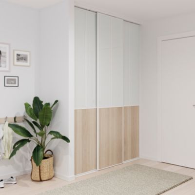 Porte de placard coulissante atelier effet chêne clair profil blanc GoodHome Arius H. 248,5 x L. 76.
