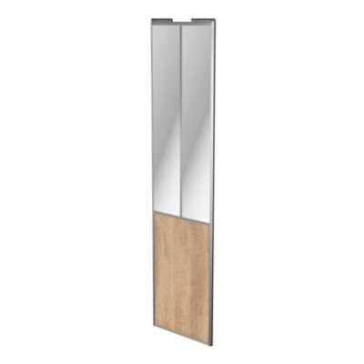 Porte de placard coulissante atelier effet chêne brut profil gris GoodHome Arius H. 248,5 x L. 61.2 