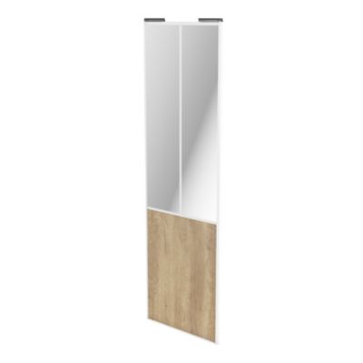 Porte de placard coulissante atelier effet chêne brut profil blanc GoodHome Arius H. 248,5 x L. 76.2