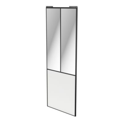 Porte de placard coulissante atelier blanc profil noir GoodHome Arius H. 248,5 x L. 91.2 cm + amorti