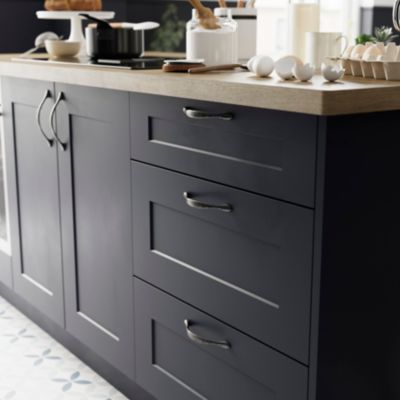 Poignée de meuble de cuisine GoodHome Chervil effet étain L. 15,86 cm, 2 pièces - Goodhome