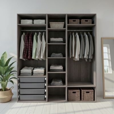 Dressing effet chêne grisé 6 tablettes 4 paniers GoodHome Atomia H. 225 x L. 200 x P. 58 cm - Goodhome