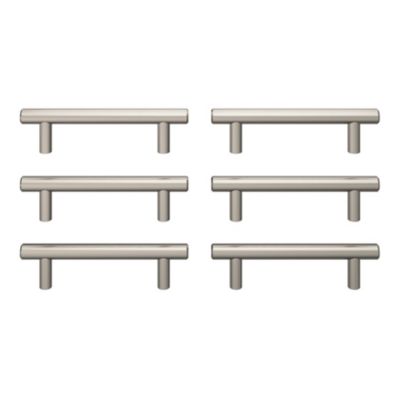 Lot 6 poignées de meuble en T GoodHome Dizel acier effet nickel satin gris l.136mm x l.12mm x H. 35m