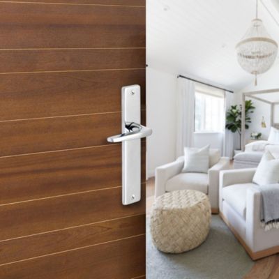 Ensemble poignée sur plaque rectangulaire Colan effet chromé brillant gris L.106mm x l.39.8mm entrax