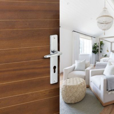 Ensemble poignée sur plaque cylindre rectangulaire Colan effet chromé brillant gris L.106mm x l.39.8