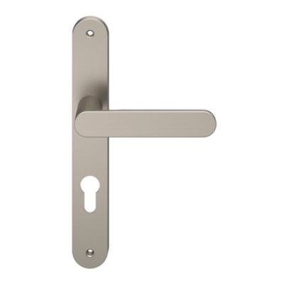 Ensemble poignée sur plaque rond GoodHome Minzh effet nickel satin gris L.120mm x l.33mm entraxe 195