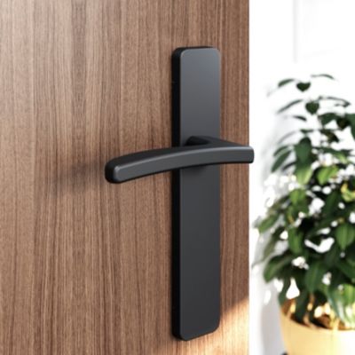 Ensemble poignée sur plaque rectangulaire GoodHome Irvil effet nickel mat noir L.126.5mm x l.42mm en