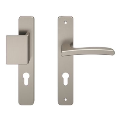 Ensemble poignée sur plaque rectangulaire GoodHome Irvil effet nickel satin gris l.x l.40mm entraxe 