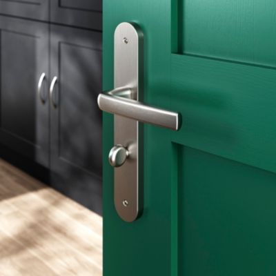 Ensemble poignée sur plaque Incurvé à condamnation GoodHome Primel effet nickel satin gris L.126mm x