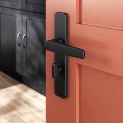 Ensemble poignée sur plaque rectangulaire à condamnation GoodHome Kerver effet nickel mat noir L.128